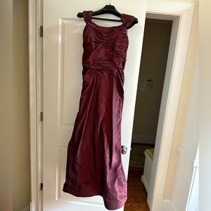 Roland Nivelais formal maroon silk gown Bergdorf Goodman